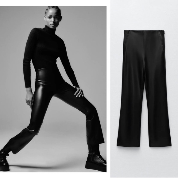 ZARA MINI FLARED FAUX LEATHER LEGGINGS - Picture 7 of 13